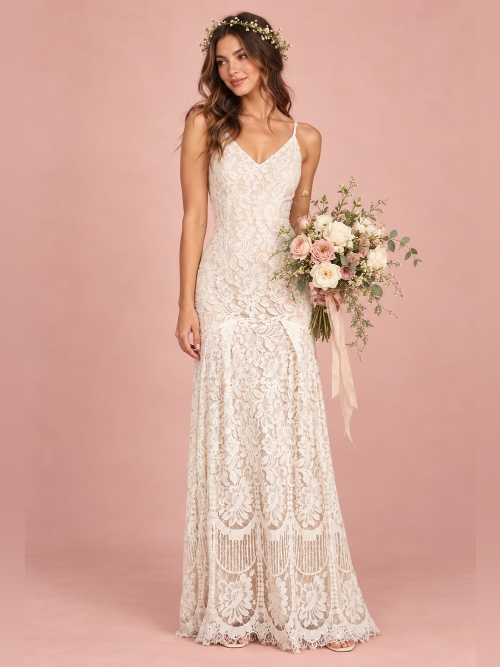 Lulus Flynn White Lace Maxi Dress Size S Boho Bridal Wedding/ Grad Dress Small